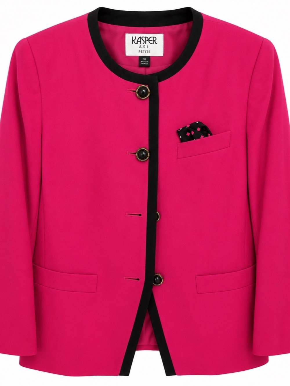 Vintage Kasper A.S.L. Petite Fuchsia Black Trim Blazer
